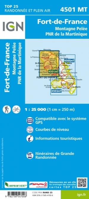 Carte TOP 25 n° 4501 MT - Martinique Nord (Fort-de-France, Montagne Pelée) | IGN carte pliée IGN 