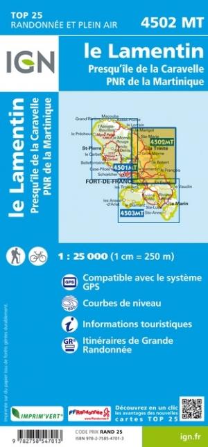 Carte TOP 25 n° 4502 MT - Martinique Centre (Le Lamentin, Presqu'île de la Caravelle) | IGN carte de randonnée IGN