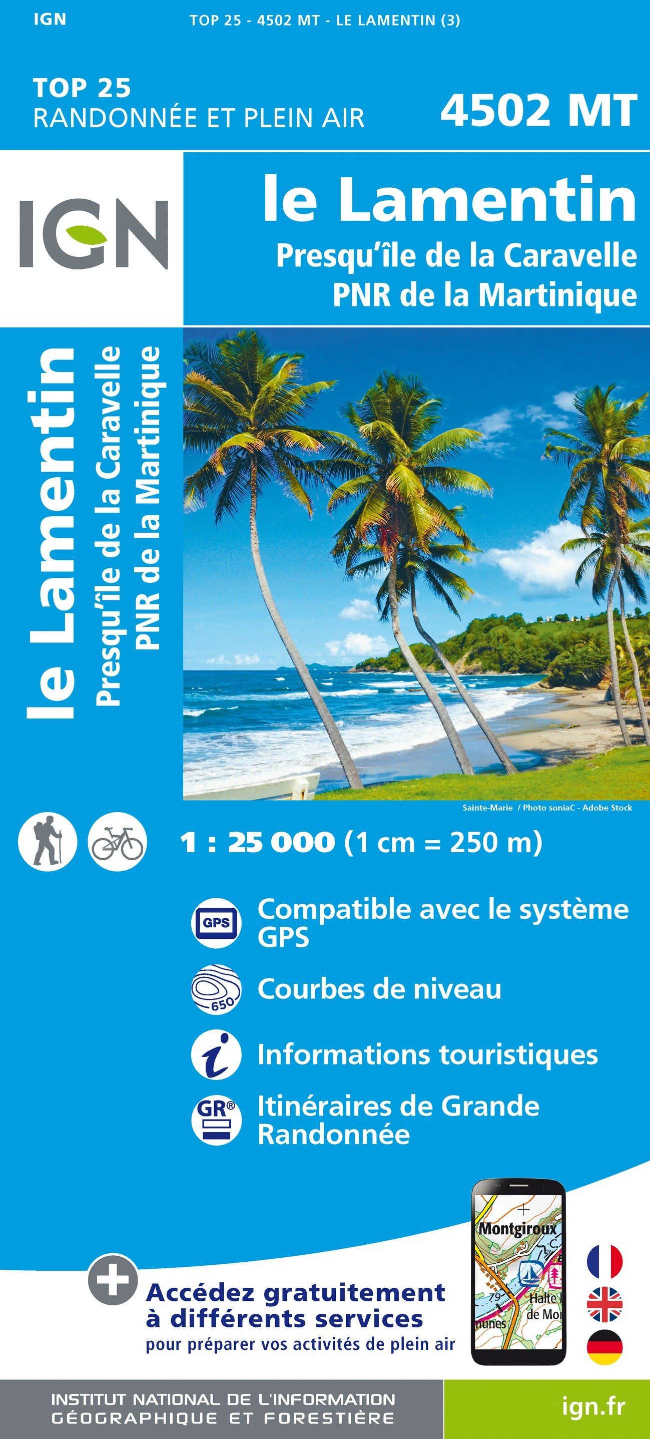 Carte TOP 25 n° 4502 MT - Martinique Centre (Le Lamentin, Presqu'île de la Caravelle) | IGN carte de randonnée IGN