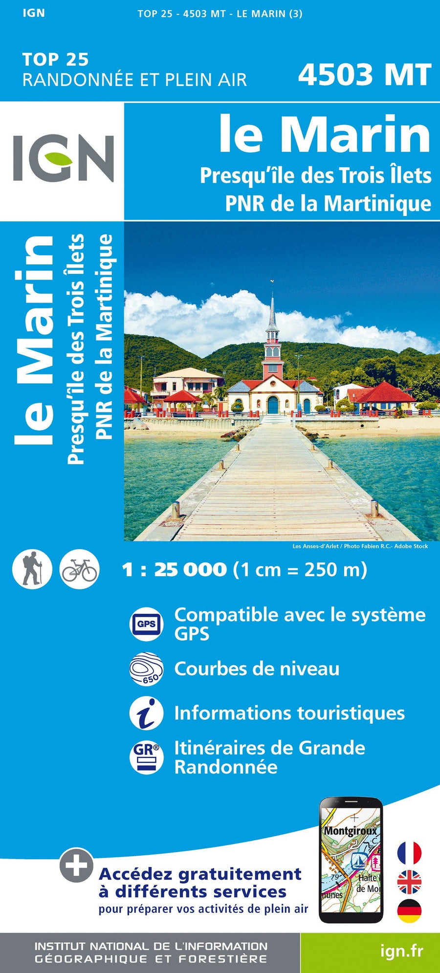 Carte TOP 25 n° 4503 MT - Martinique Sud (le Marin, presqu'île des Trois Îlets) | IGN carte pliée IGN 