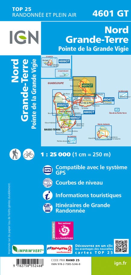 Carte TOP 25 n° 4601 GT - Nord Grande-Terre, Pointe de la Grande Vigie (Guadeloupe) | IGN carte de randonnée IGN