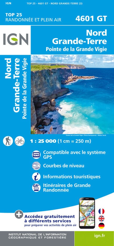 Carte TOP 25 n° 4601 GT - Nord Grande-Terre, Pointe de la Grande Vigie (Guadeloupe) | IGN carte de randonnée IGN