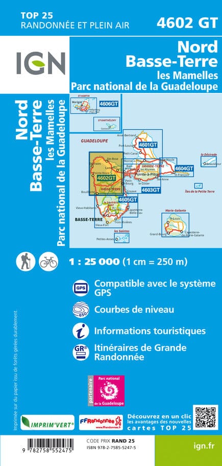 Carte TOP 25 n° 4602 GT - Nord de Basse-Terre (Guadeloupe) | IGN carte de randonnée IGN