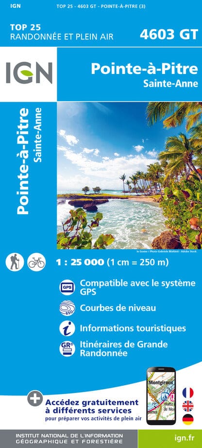 Carte TOP 25 n° 4603 GT - Pointe à Pitre, Sainte Anne (Guadeloupe) | IGN carte de randonnée IGN