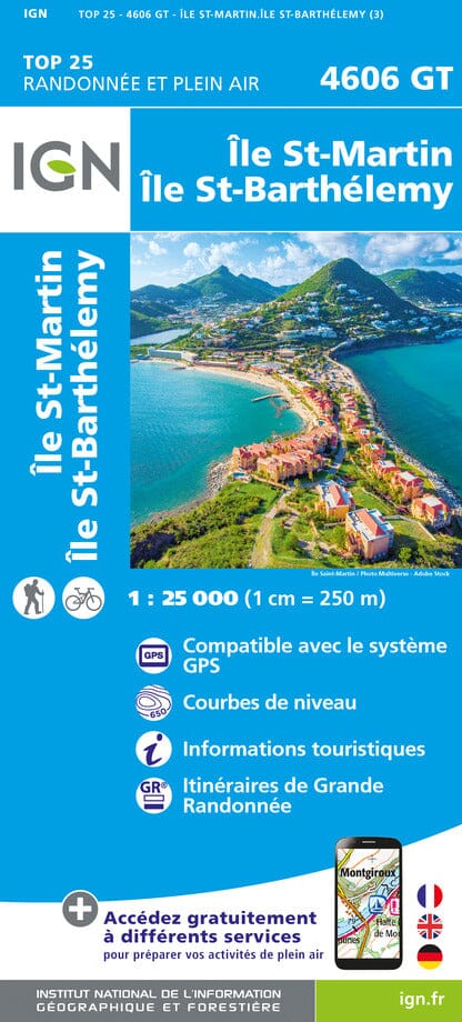 Carte TOP 25 n° 4606 GT - Iles de Saint-Martin & Saint-Barthélemy | IGN carte de randonnée IGN