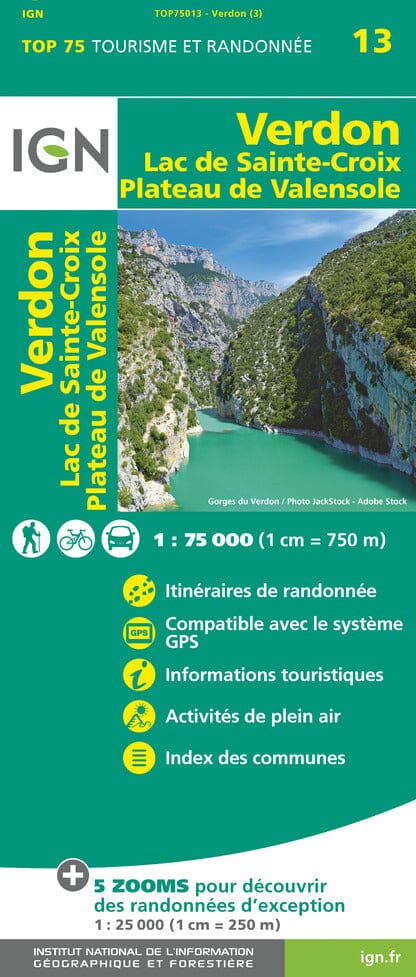 Carte TOP 75 n° 13 - Gorges du Verdon, lac de Sainte-Croix & Plateau de Valensole | IGN carte de randonnée IGN