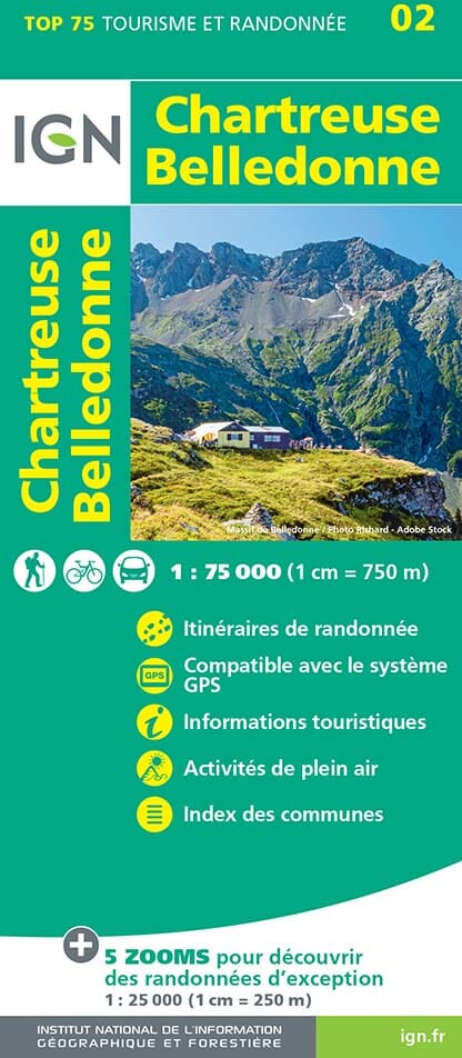 Carte TOP 75 n° 2 - Massif de la Chartreuse et du Belledonne | IGN carte de randonnée IGN Default Title