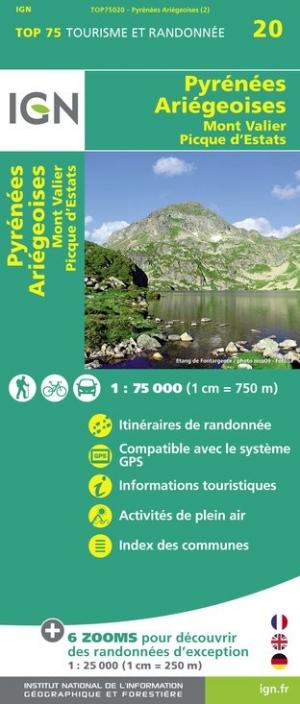 Carte TOP 75 n° 20 - Pyrénées Ariégeoises, Mont Valier & Pique d'Estats | IGN carte de randonnée IGN