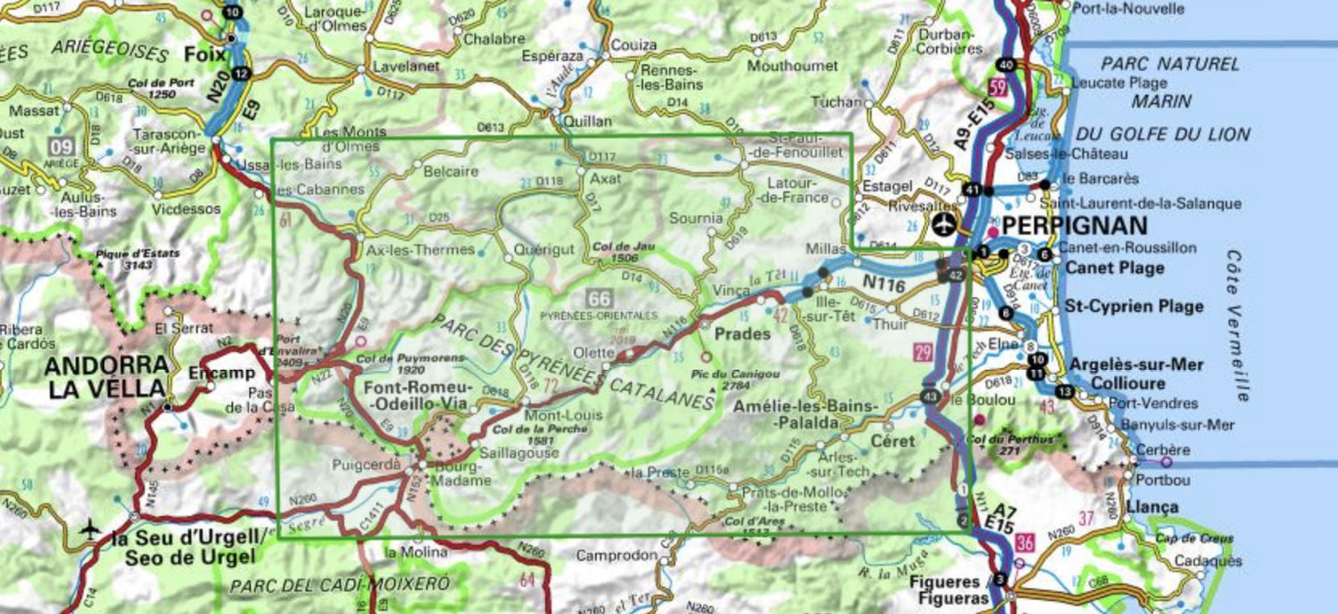 Carte TOP 75 n° 21 - Pyrénées Catalanes, Font Romeu & Massif du Canigou | IGN carte de randonnée IGN