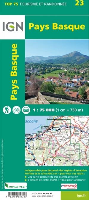 Carte TOP 75 n° 23 - Pays Basque | IGN carte de randonnée IGN