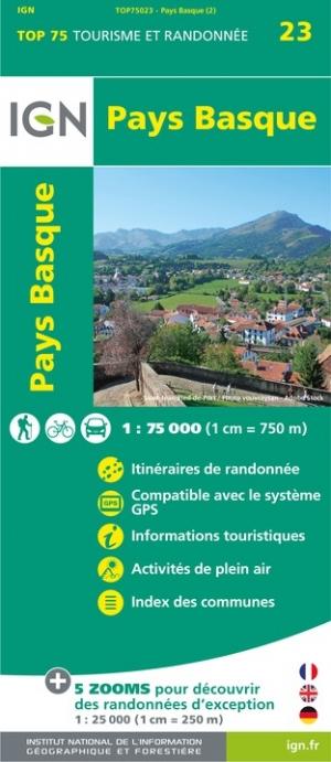 Carte TOP 75 n° 23 - Pays Basque | IGN carte de randonnée IGN