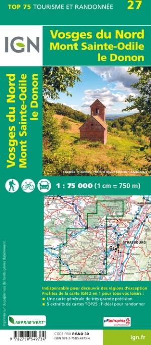 Carte TOP 75 n° 27 - Vosges du Nord, Mont Sainte-Odile, Le Donon | IGN carte de randonnée IGN