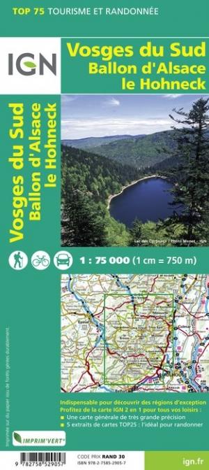 Carte TOP 75 n° 28 - Vosges du Sud, Ballon d'Alsace, Le Hohneck | IGN carte de randonnée IGN