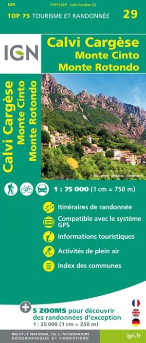 Carte TOP 75 n° 29 - Calvi, Cargèse, Monte Cinto, Monte Rotondo (Corse) | IGN carte de randonnée IGN