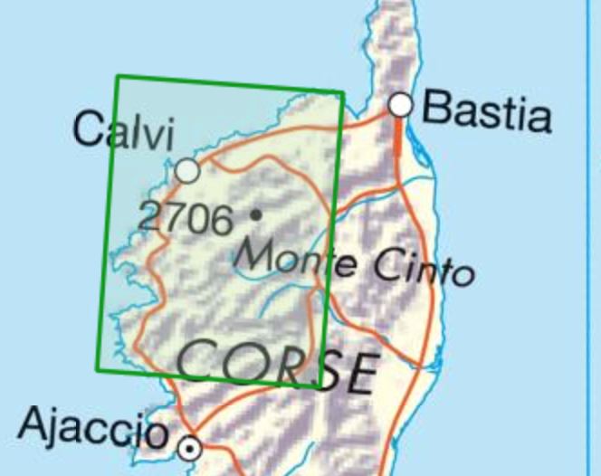 Carte TOP 75 n° 29 - Calvi, Cargèse, Monte Cinto, Monte Rotondo (Corse) | IGN carte pliée IGN 