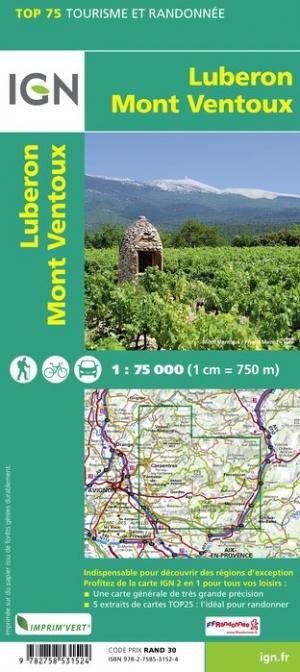 Carte TOP 75 n° 34 - Luberon & Mont Ventoux | IGN carte de randonnée IGN
