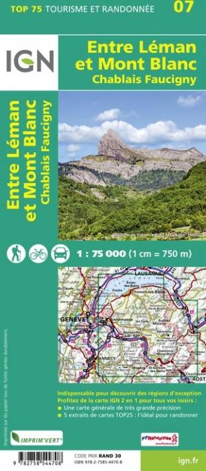 Carte TOP 75 n° 7 - Entre Léman et Mont Blanc | IGN carte pliée IGN 