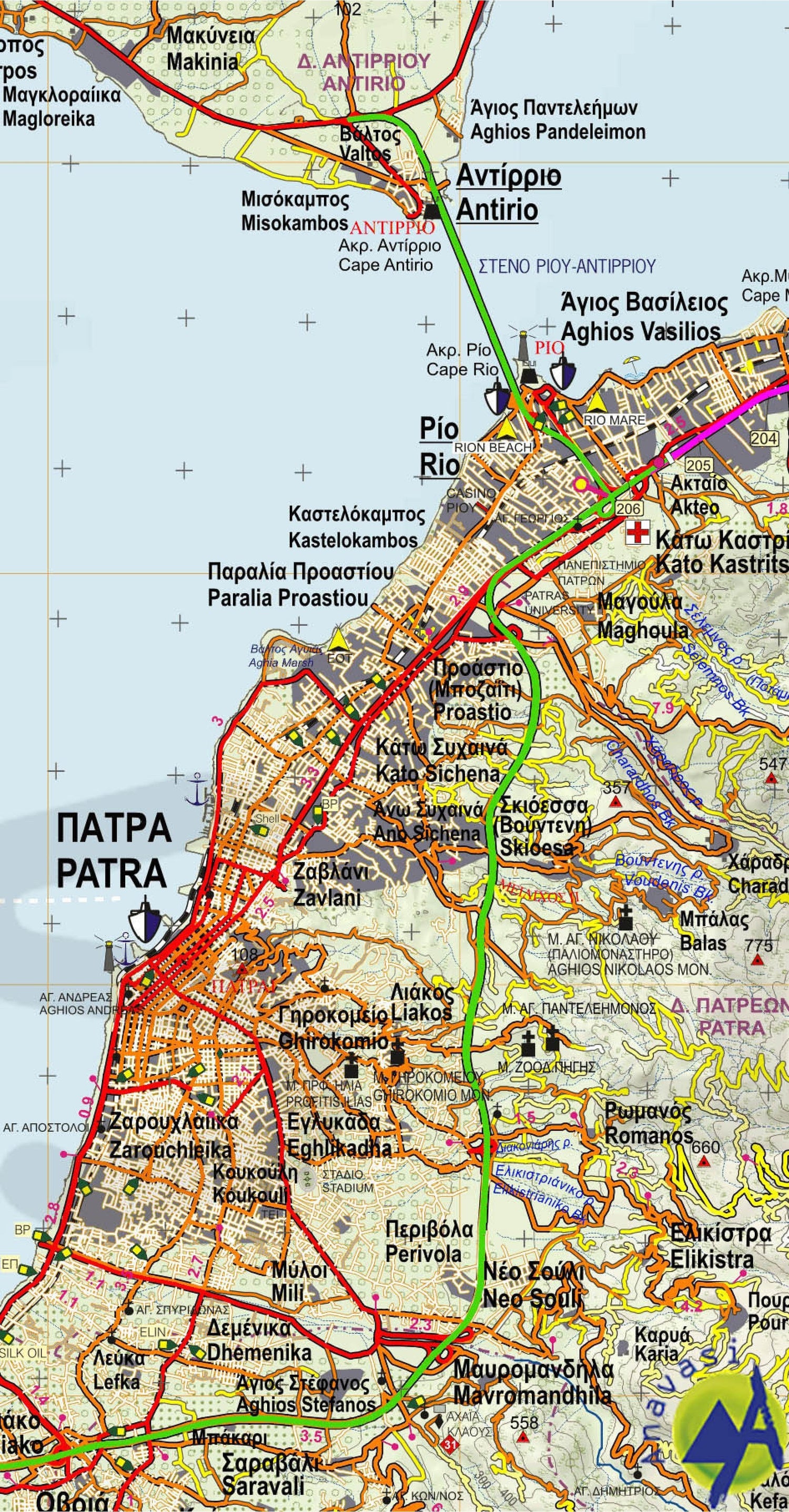 Carte topographique - Achaia (Grèce) | Anavasi carte routière Anavasi