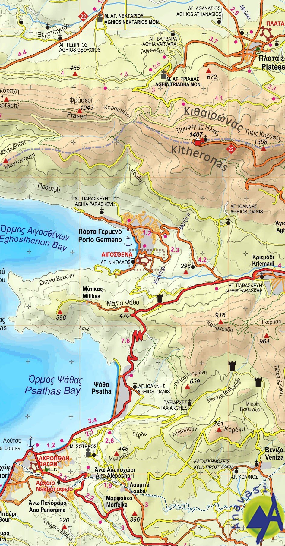 Carte topographique - Attique & Viotia | Anavasi carte routière Anavasi