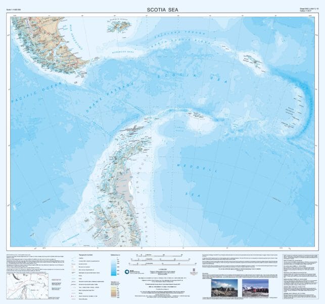 Carte topographique de la Terre de Graham, des îles Shetland du Sud et de la mer de Scotia | British Antarctic Survey carte routière British Antarctic Survey
