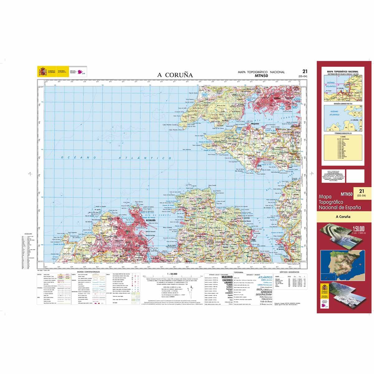 Carte topographique de l'Espagne n° 0021 - A Coruña | CNIG - 1/50 000 carte de randonnée CNIG Default Title
