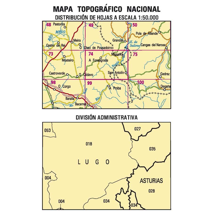 Carte topographique de l'Espagne - A Fonsagrada, n° 0074 | CNIG - 1/50 000 carte pliée CNIG 