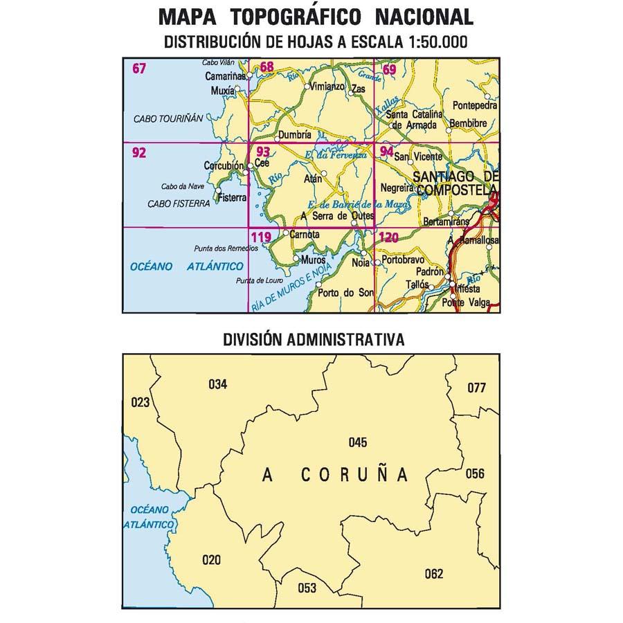 Carte topographique de l'Espagne n° 0093 - A Serra de Outes | CNIG - 1/50 000 carte de randonnée CNIG