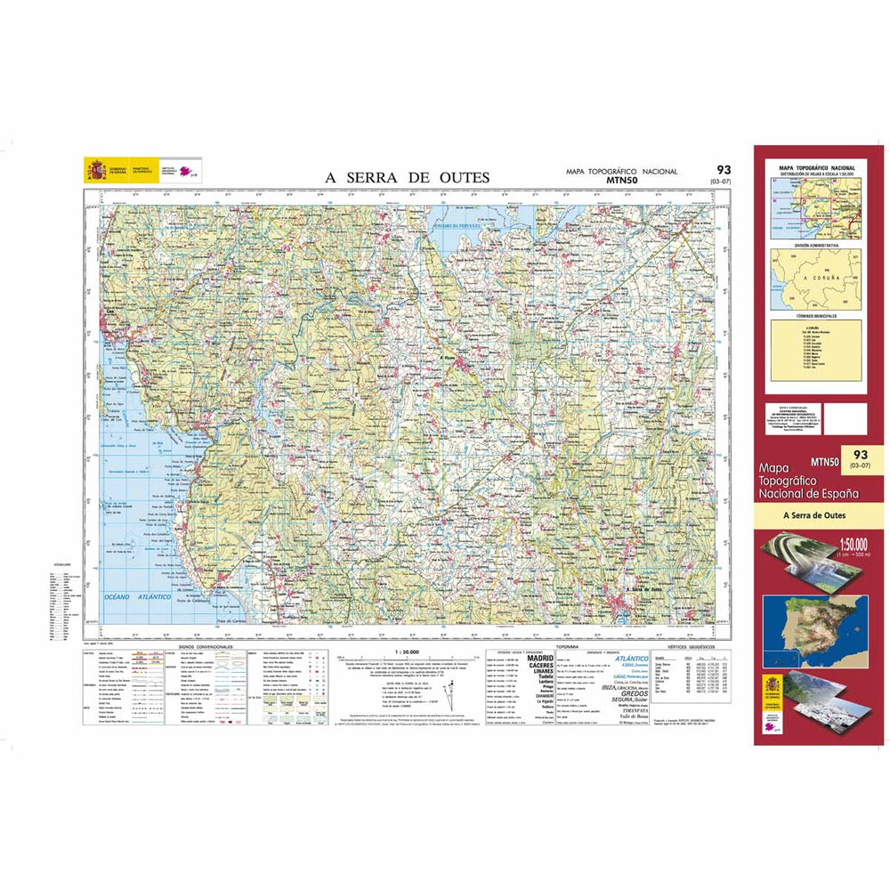 Carte topographique de l'Espagne - A Serra de Outes, n° 0093 | CNIG - 1/50 000 carte pliée CNIG 