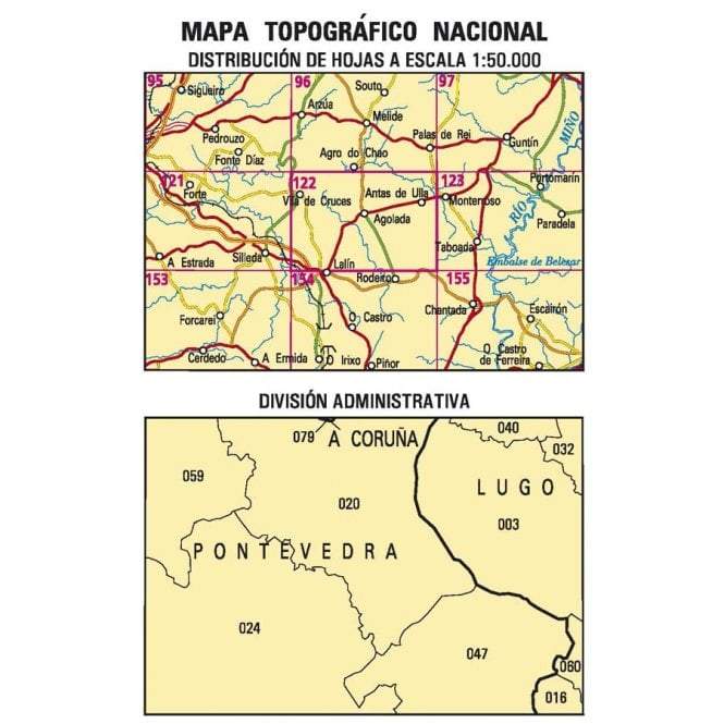 Carte topographique de l'Espagne n° 0122 - Agolada | CNIG - 1/50 000 carte de randonnée CNIG