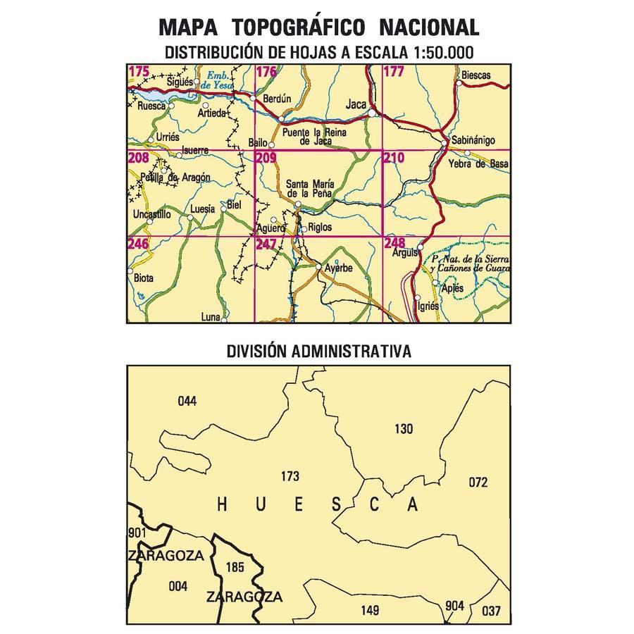 Carte topographique de l'Espagne n° 0209 - Agüero | CNIG - 1/50 000 carte de randonnée CNIG