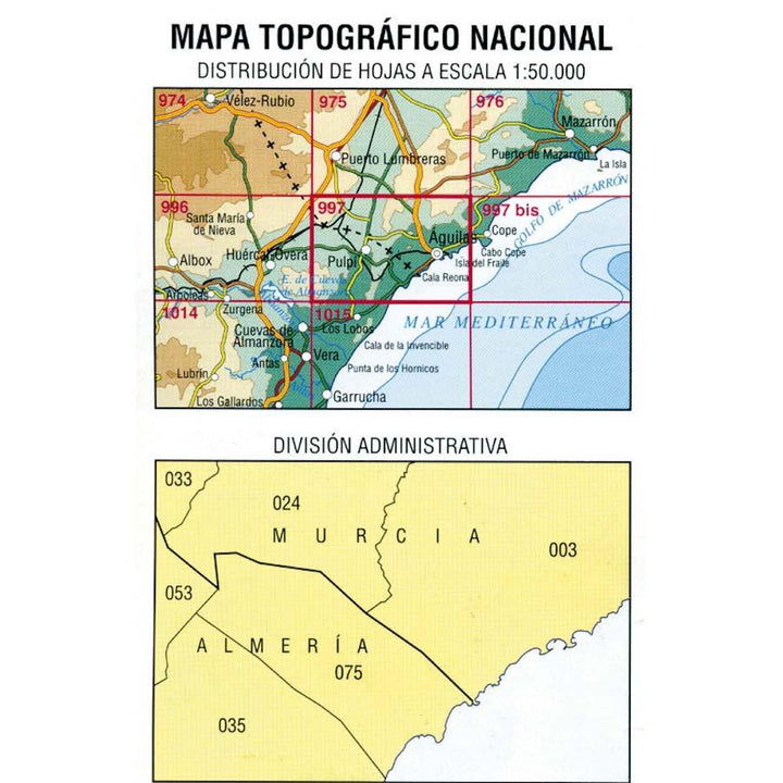 Carte topographique de l'Espagne - Aguilas, n° 0997 | CNIG - 1/50 000 carte pliée CNIG 