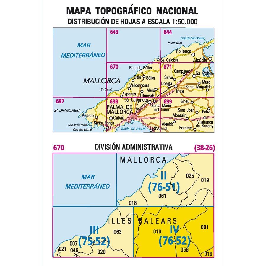 Carte topographique de l'Espagne n° 0670.4 - Alaró (Mallorca) | CNIG - 1/25 000 carte de randonnée CNIG