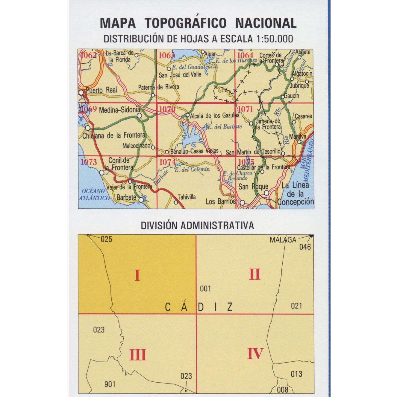 Carte topographique de l'Espagne n° 1070.1 - Alcalá de los Gazules | CNIG - 1/25 000 carte de randonnée CNIG
