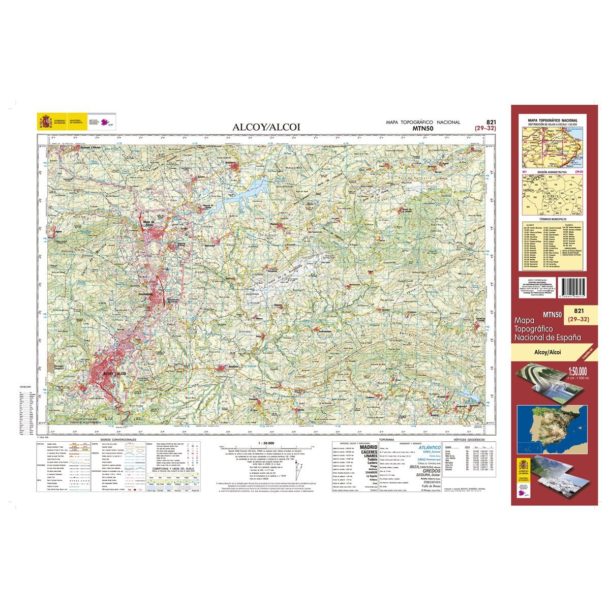 Carte topographique de l'Espagne n° 0821 - Alcoy/Alcoi | CNIG - 1/50 000 carte de randonnée CNIG Default Title