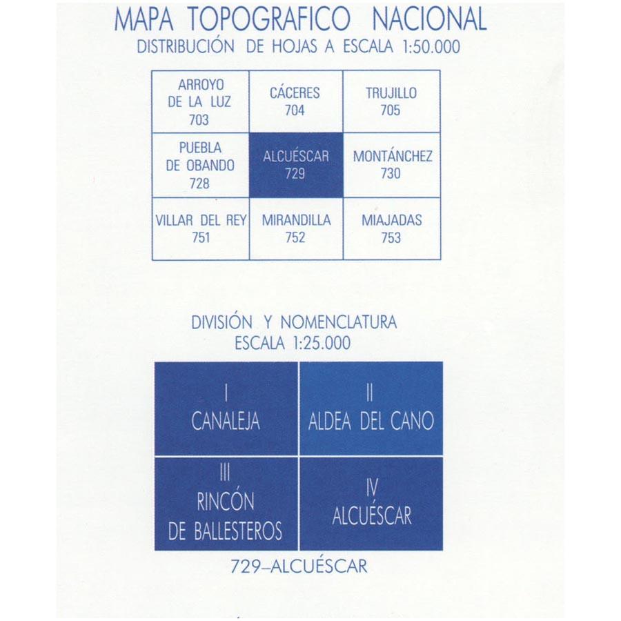 Carte topographique de l'Espagne - Aldea del Cano, n° 0729.2 | CNIG - 1/25 000 carte pliée CNIG 