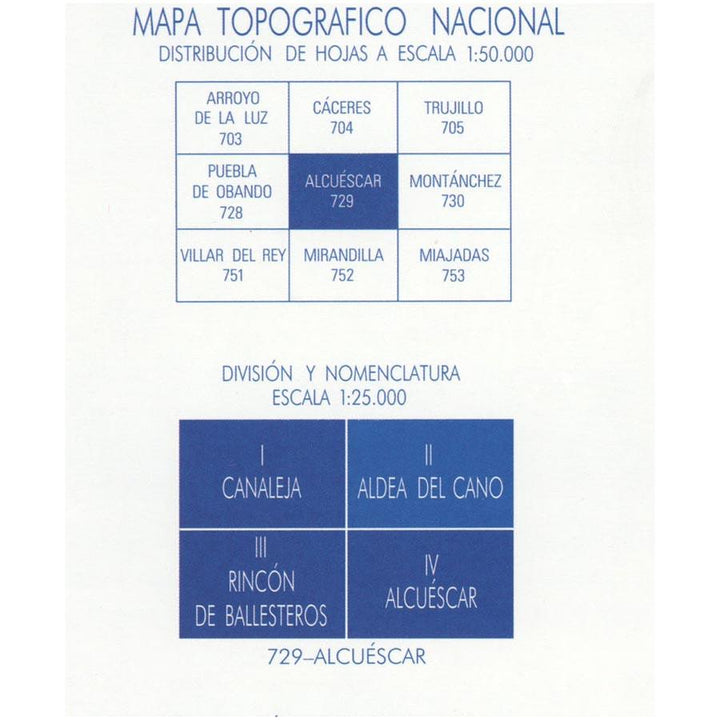Carte topographique de l'Espagne - Aldea del Cano, n° 0729.2 | CNIG - 1/25 000 carte pliée CNIG 
