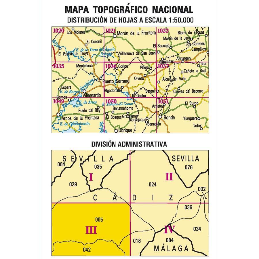Carte topographique de l'Espagne n° 1036.3 - Algodonales | CNIG - 1/25 000 carte de randonnée CNIG