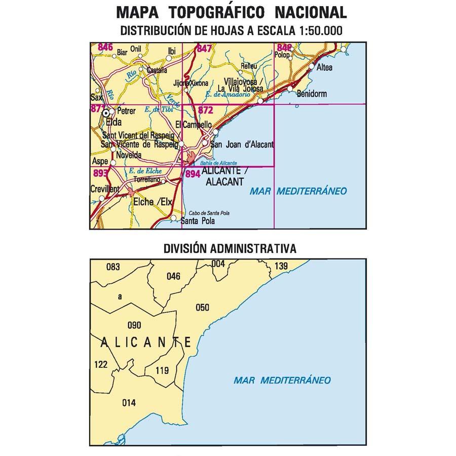 Carte topographique de l'Espagne n° 0872 - Alicante/Alacant | CNIG - 1/50 000 carte de randonnée CNIG