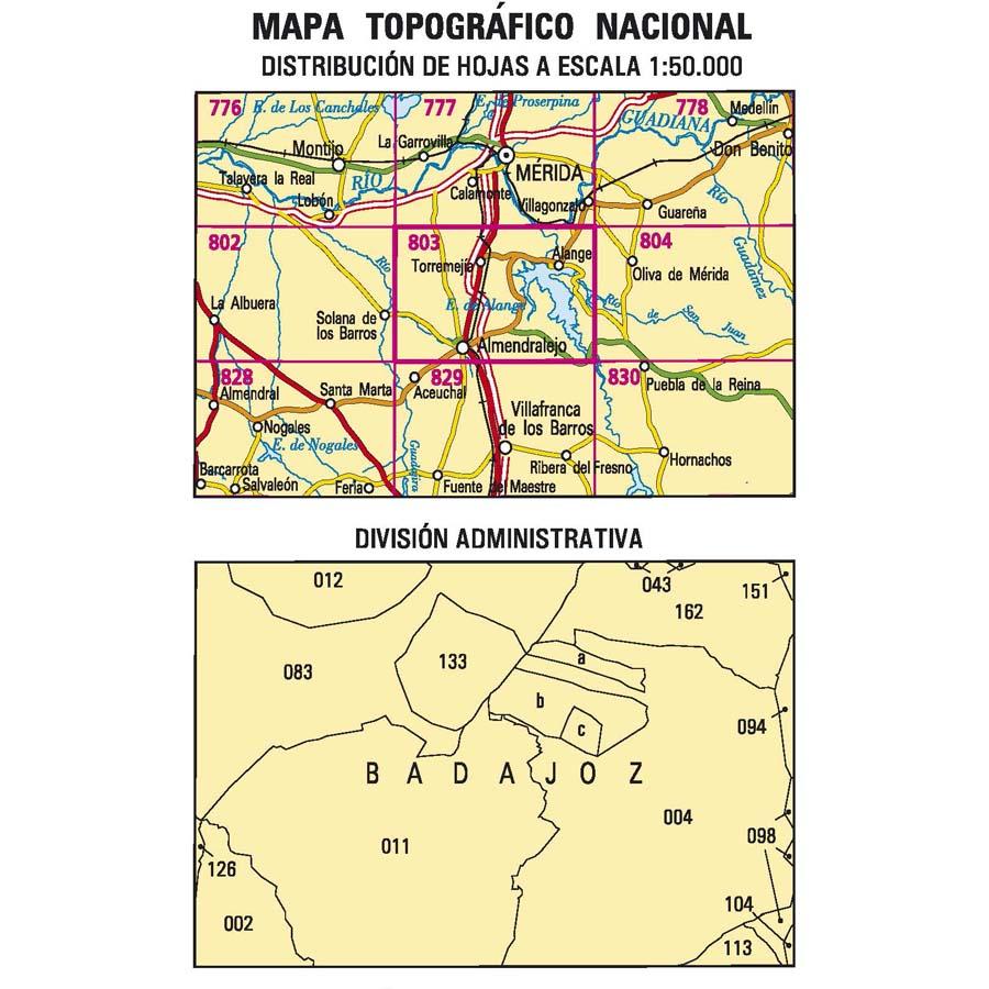 Carte topographique de l'Espagne n° 0803 - Almendralejo | CNIG - 1/50 000 carte de randonnée CNIG