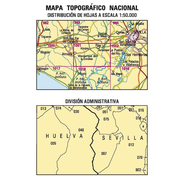 Carte topographique de l'Espagne - Almonte, n° 1001 | CNIG - 1/50 000 carte pliée CNIG 