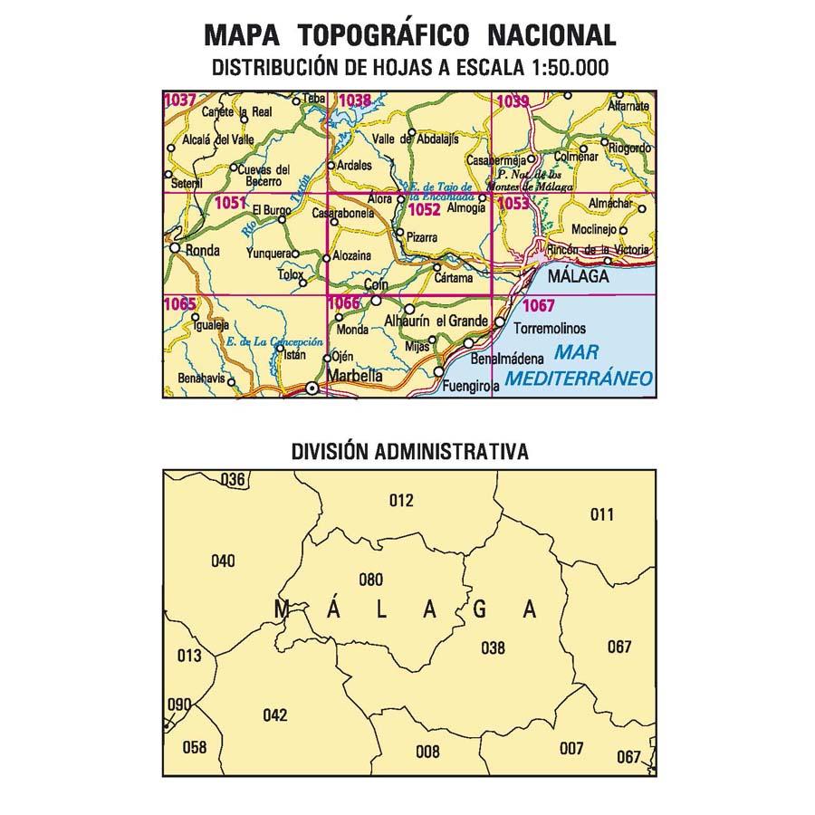 Carte topographique de l'Espagne n° 1052 - Álora | CNIG - 1/50 000 carte de randonnée CNIG
