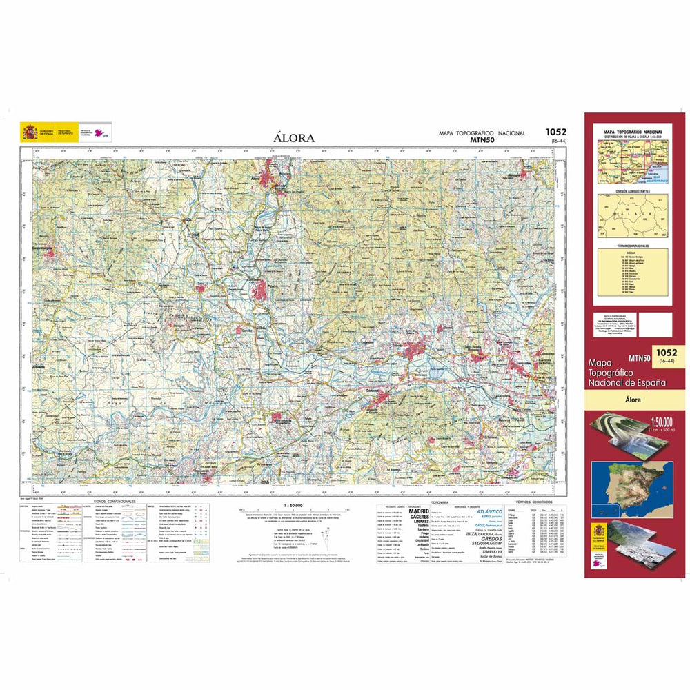 Carte topographique de l'Espagne - Álora, n° 1052 | CNIG - 1/50 000 carte pliée CNIG 
