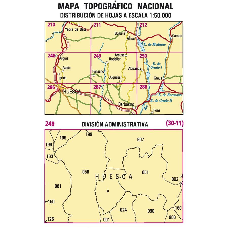 Carte topographique de l'Espagne n° 0249 - Alquézar | CNIG - 1/50 000 carte de randonnée CNIG
