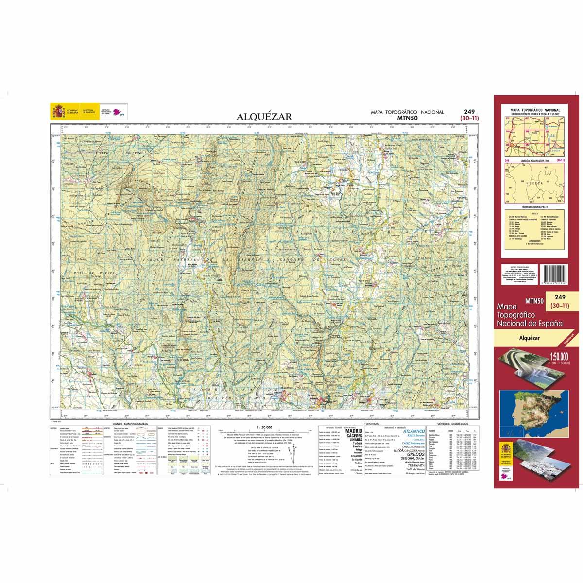 Carte topographique de l'Espagne n° 0249 - Alquézar | CNIG - 1/50 000 carte de randonnée CNIG Default Title