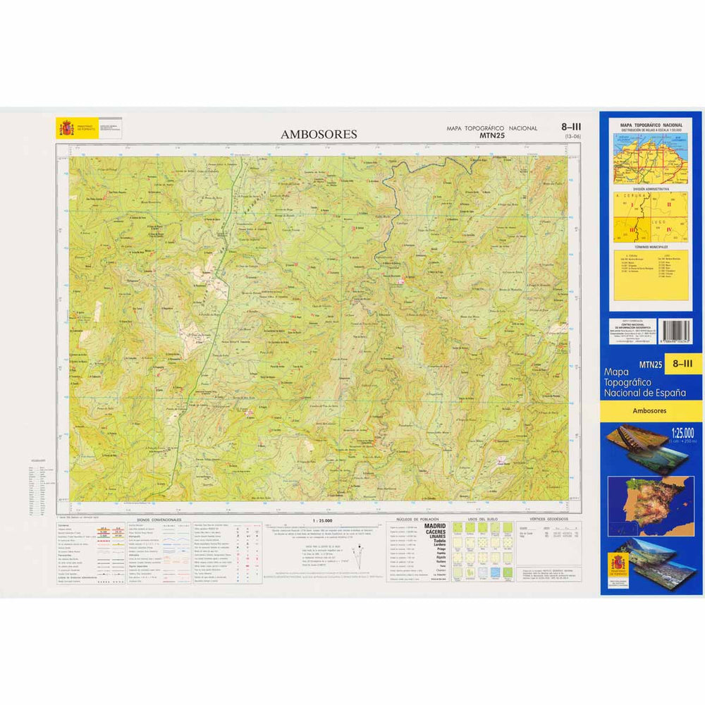 Carte topographique de l'Espagne - Ambosores, n° 0008.3 | CNIG - 1/25 000 carte pliée CNIG 