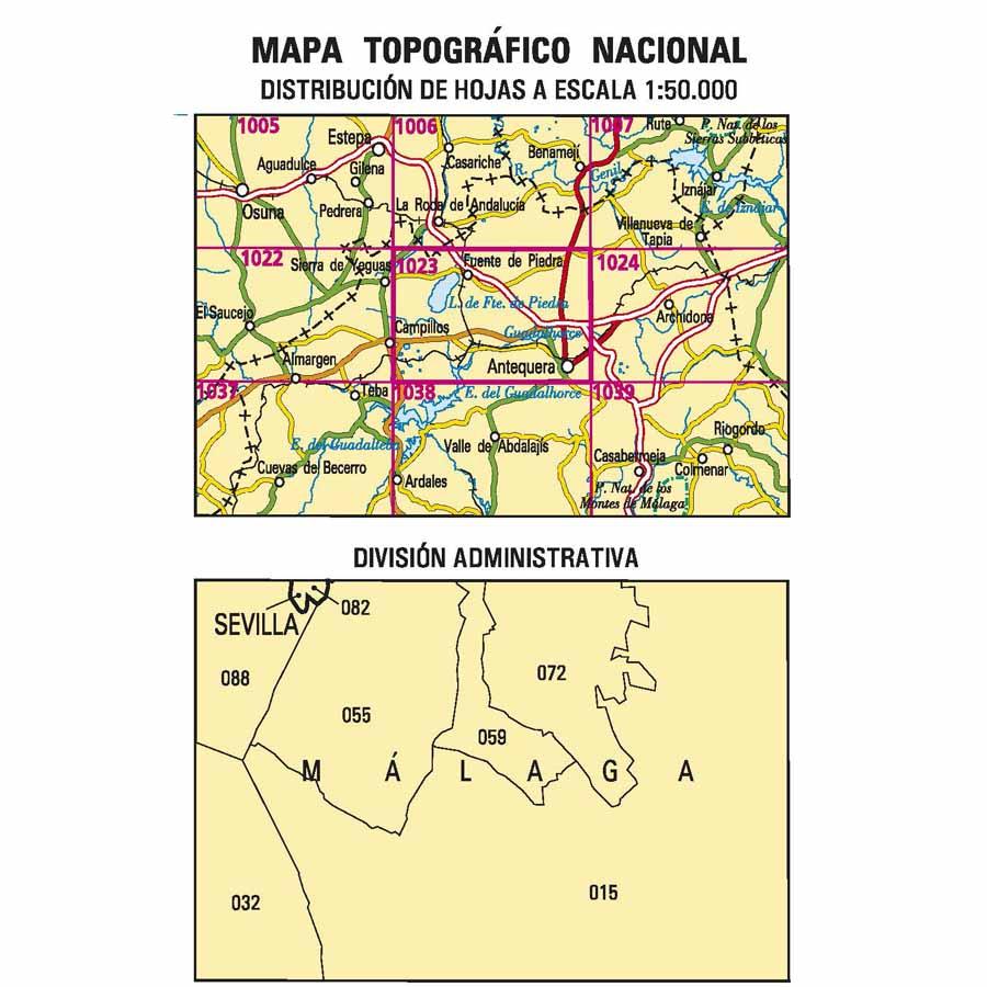 Carte topographique de l'Espagne n° 1023 - Antequera | CNIG - 1/50 000 carte de randonnée CNIG