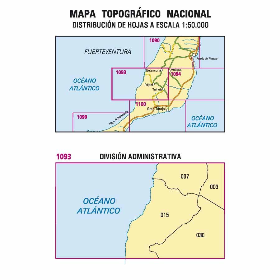 Carte topographique de l'Espagne n° 1093 - Antigua (Fuerteventura) | CNIG - 1/50 000 carte de randonnée CNIG