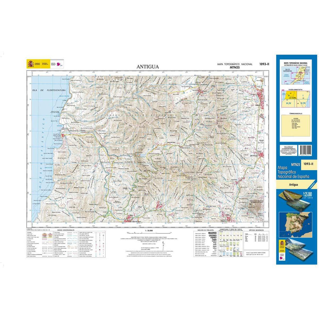 Carte topographique de l'Espagne - Antigua (Fuerteventura), n° 1093.2 | CNIG - 1/25 000 carte pliée CNIG 