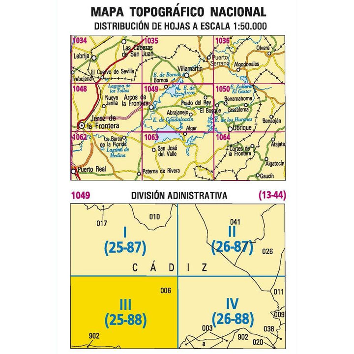 Carte topographique de l'Espagne - Arcos de la Frontera, n° 1049.3 | CNIG - 1/25 000 carte pliée CNIG 