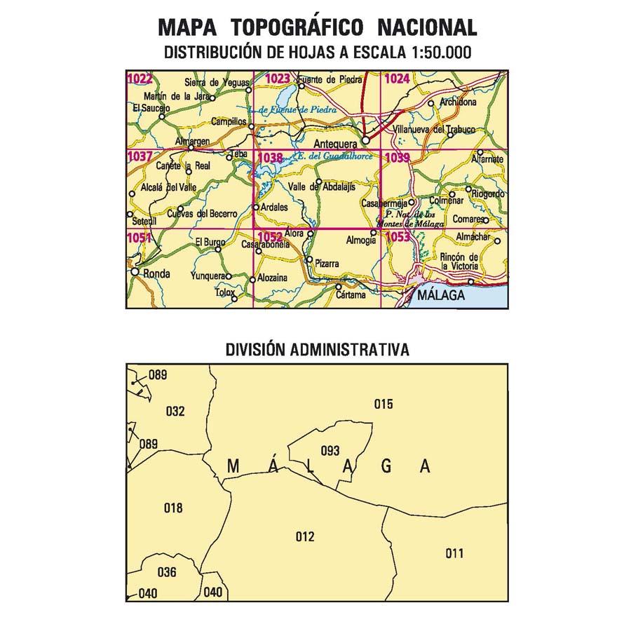 Carte topographique de l'Espagne - Ardales, n° 1038 | CNIG - 1/50 000 carte pliée CNIG 